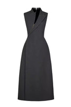 Flowering Girl Women Asymmetric Collar Sleeveless Midi Dress - Grey