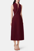 Flowering Girl Women Asymmetric Collar Sleeveless Midi Dress - Wine