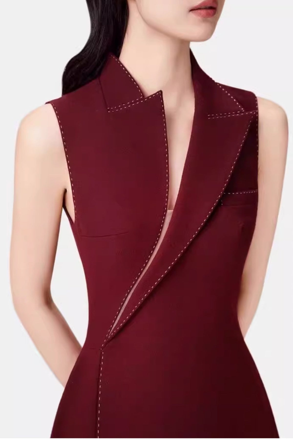 Flowering Girl Women Asymmetric Collar Sleeveless Midi Dress - Wine