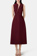 Flowering Girl Women Asymmetric Collar Sleeveless Midi Dress - Wine