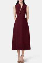 Flowering Girl Women Asymmetric Collar Sleeveless Midi Dress - Wine