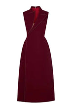 Flowering Girl Women Asymmetric Collar Sleeveless Midi Dress - Wine