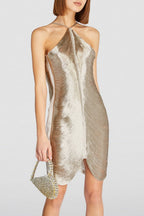 Flowering Girl Women Veroty Halter Fringe Mini Dress - Silver