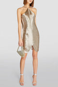 Flowering Girl Women Veroty Halter Fringe Mini Dress - Silver