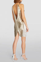 Flowering Girl Women Veroty Halter Fringe Mini Dress - Silver