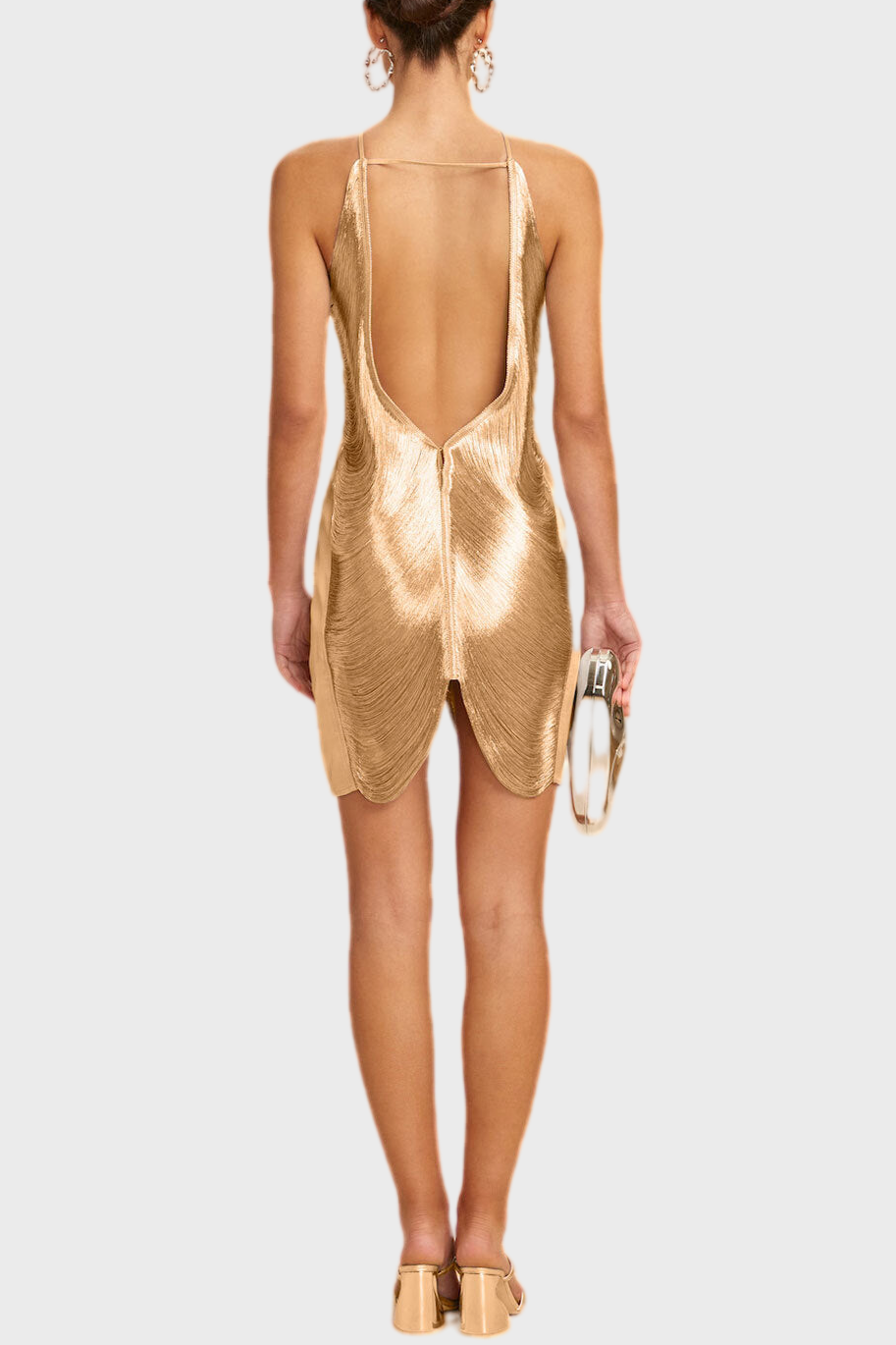 Flowering Girl Women Veroty Halter Fringe Mini Dress - Gold
