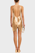 Flowering Girl Women Veroty Halter Fringe Mini Dress - Gold