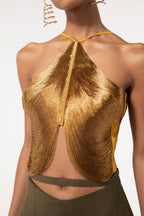 Flowering Girl Women Veroty Halter Fringe Top - Gold
