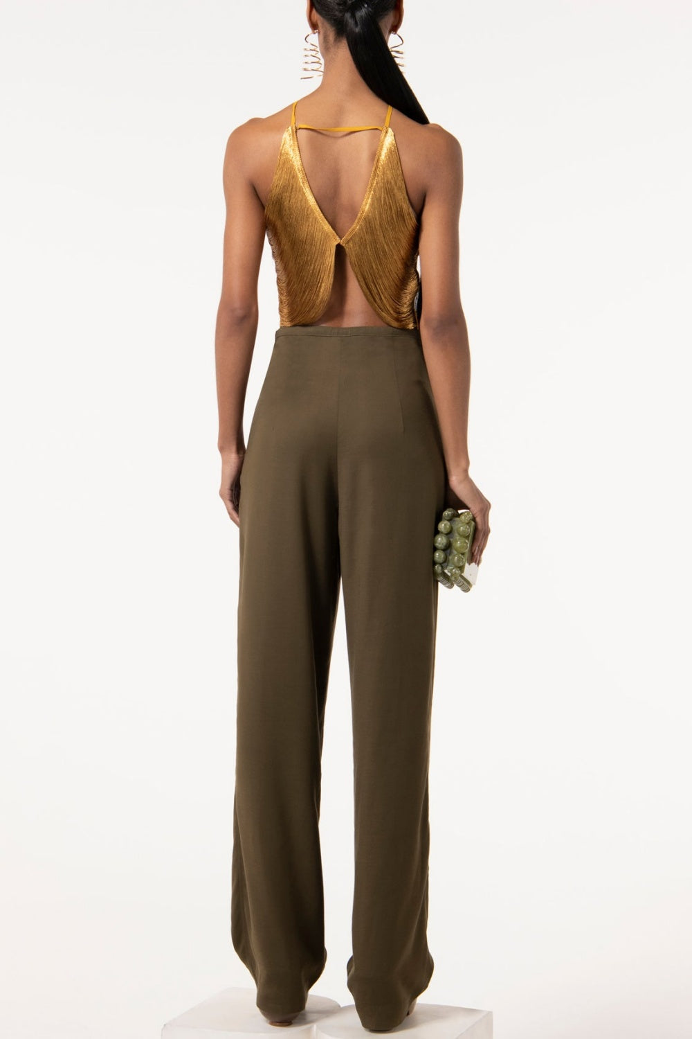 Flowering Girl Women Veroty Halter Fringe Top - Gold