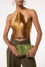 Flowering Girl Women Veroty Halter Fringe Top - Gold