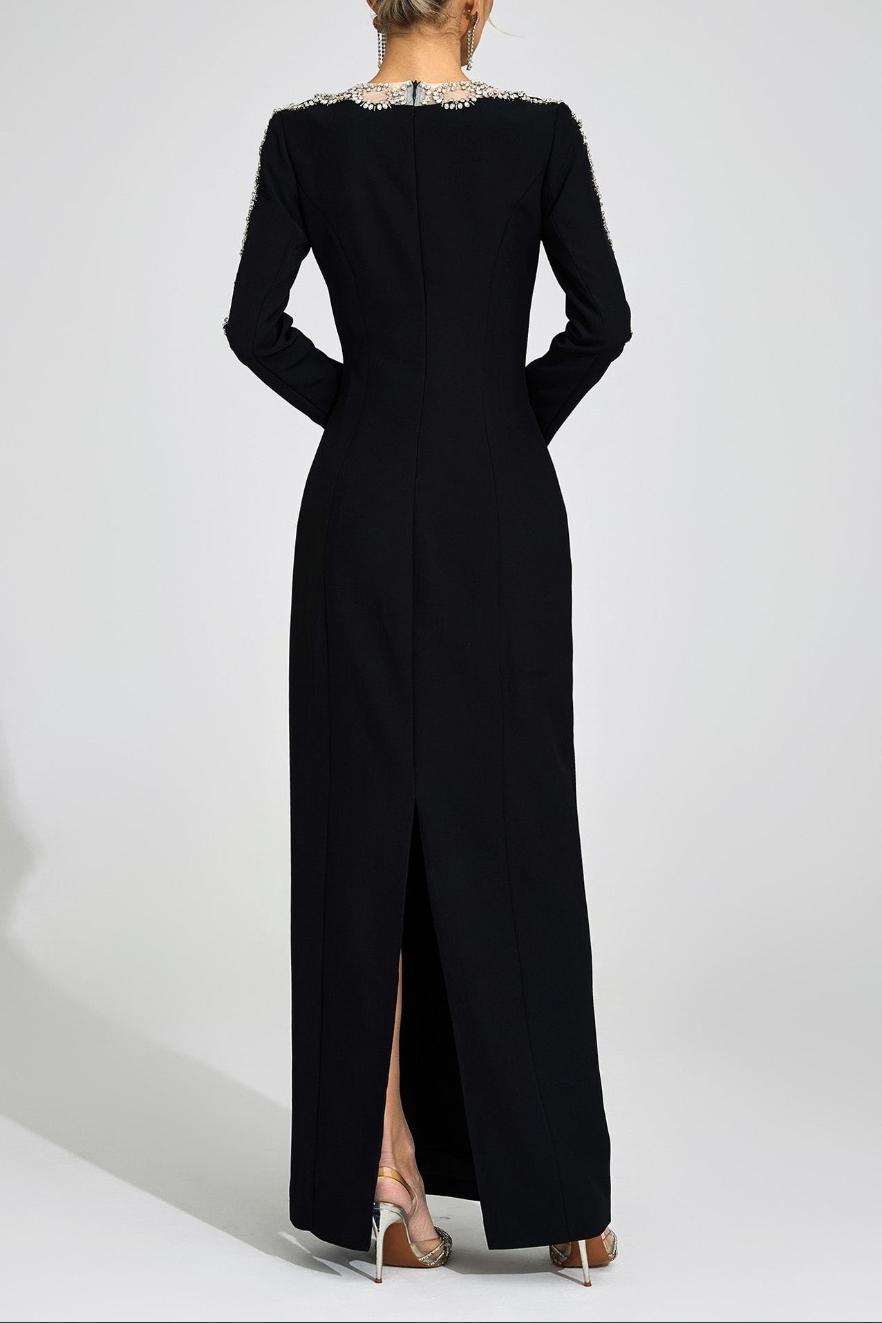 Flowering Girl Women tiffany rhinestone embellished cutout maxi dress - black