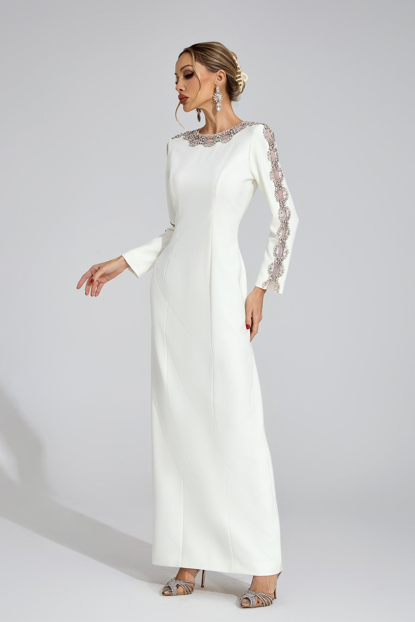tiffany rhinestone embellished cutout maxi dress - white