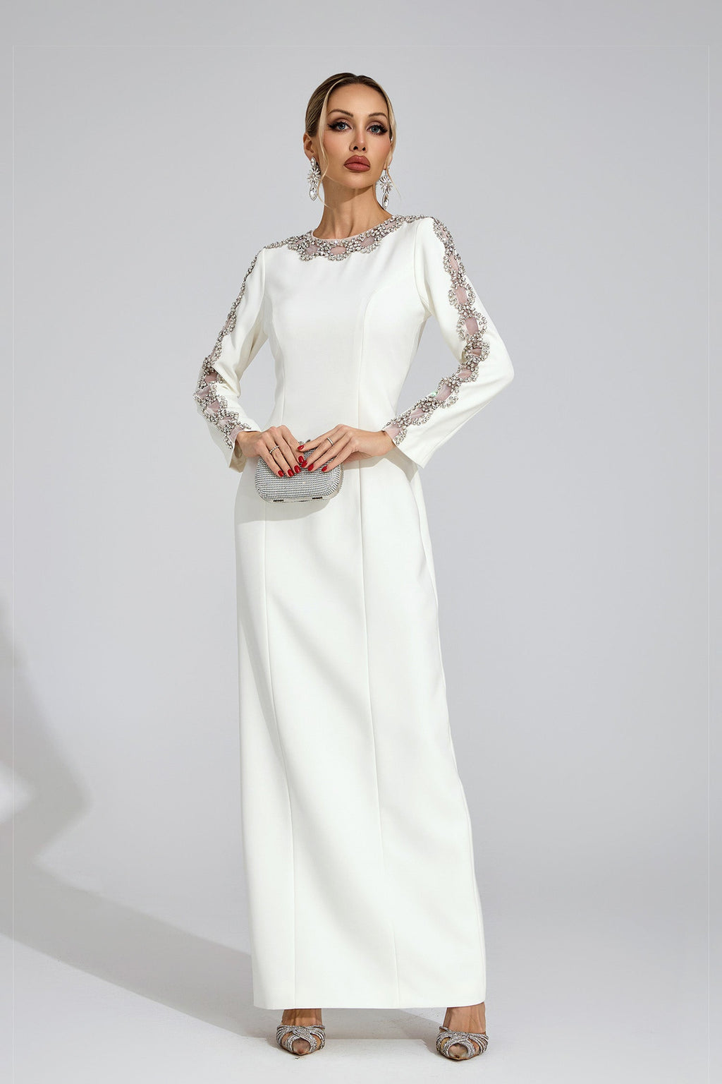 Flowering Girl Women tiffany rhinestone embellished cutout maxi dress - white