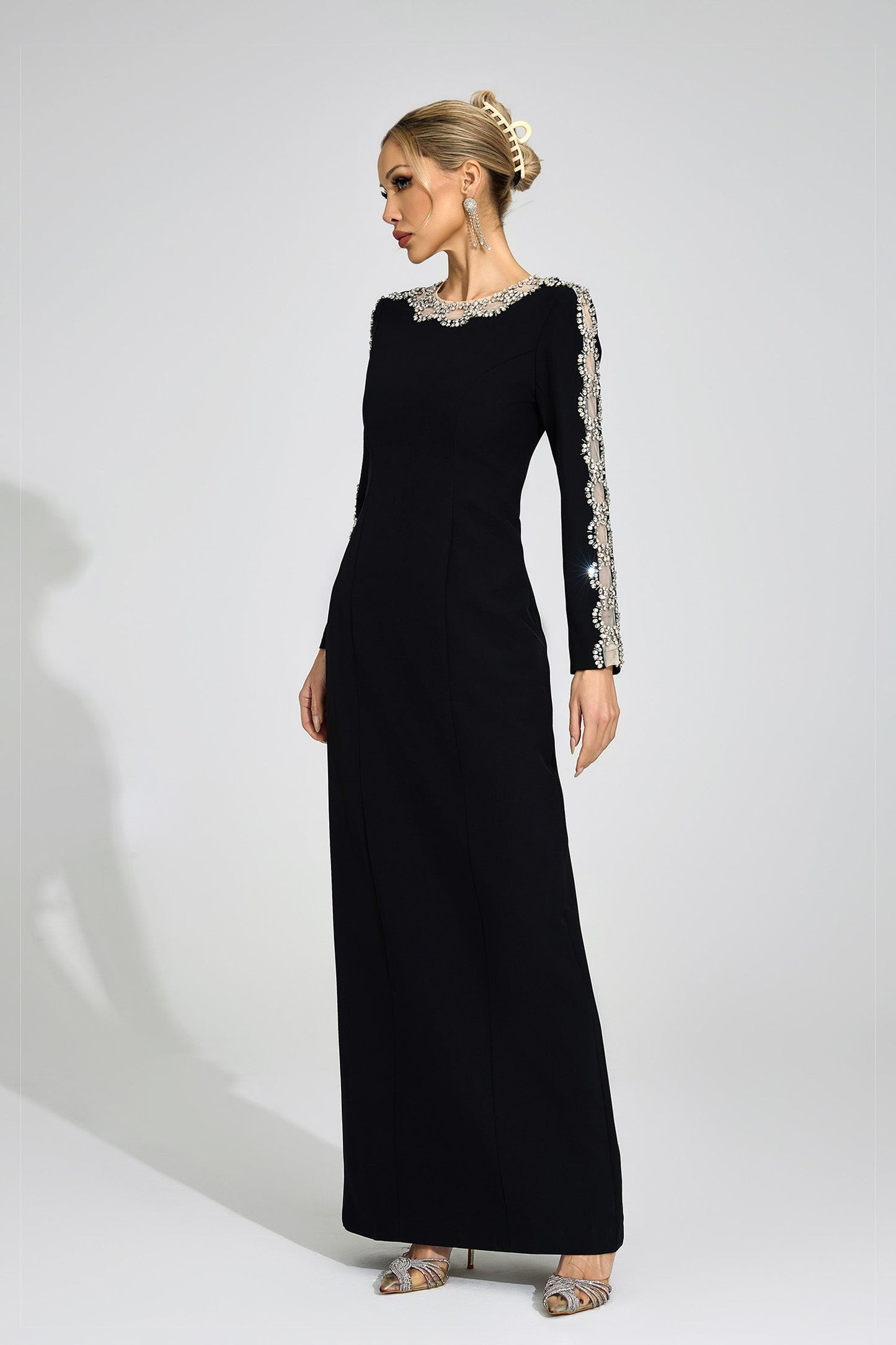 tiffany rhinestone embellished cutout maxi dress - black