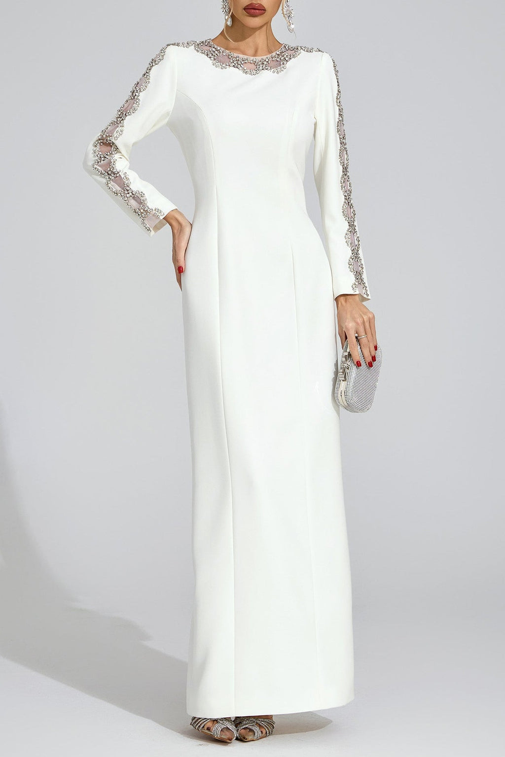 Flowering Girl Women tiffany rhinestone embellished cutout maxi dress - white