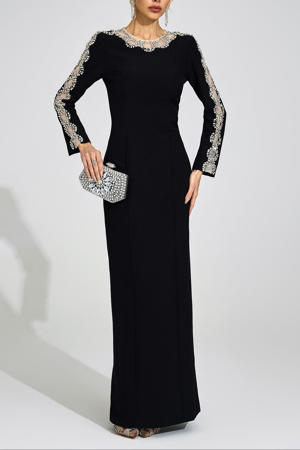 tiffany rhinestone embellished cutout maxi dress - black