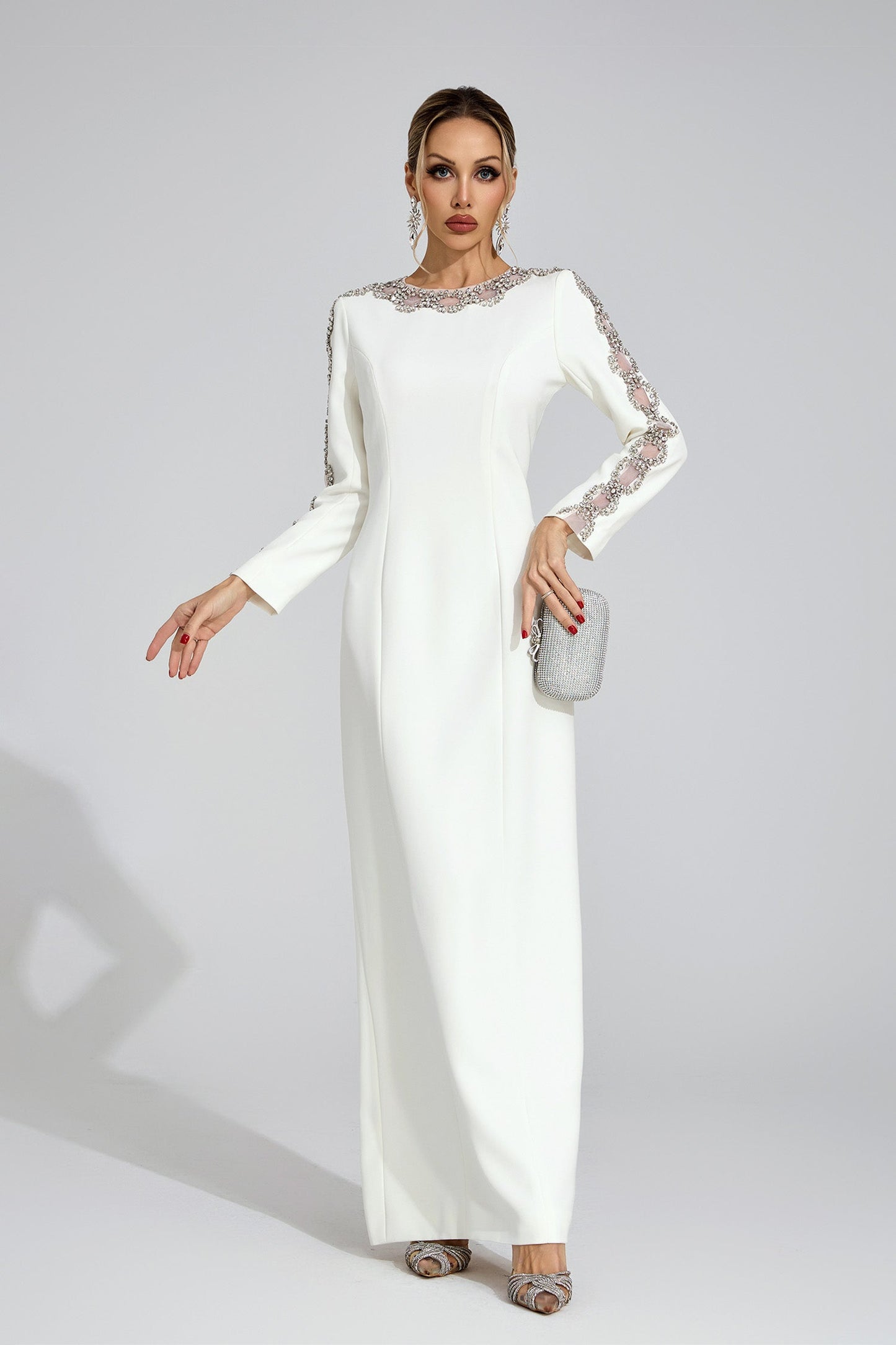 tiffany rhinestone embellished cutout maxi dress - white