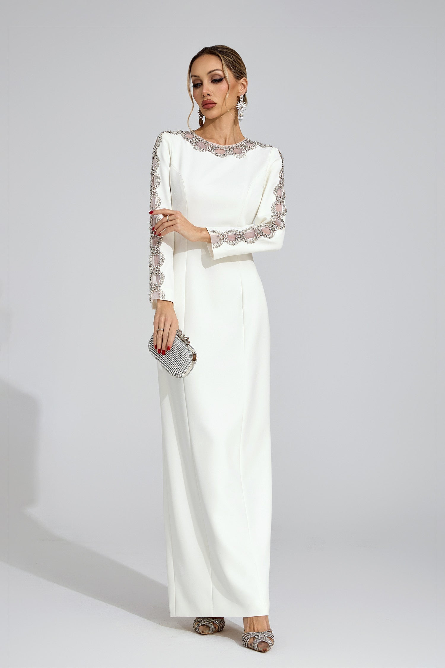 Flowering Girl Women tiffany rhinestone embellished cutout maxi dress - white
