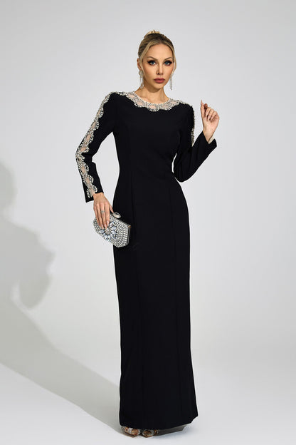 tiffany rhinestone embellished cutout maxi dress - black