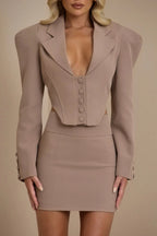 Flowering Girl Women Victoria Deep V-Neck Blazer & Mini Skirt Set