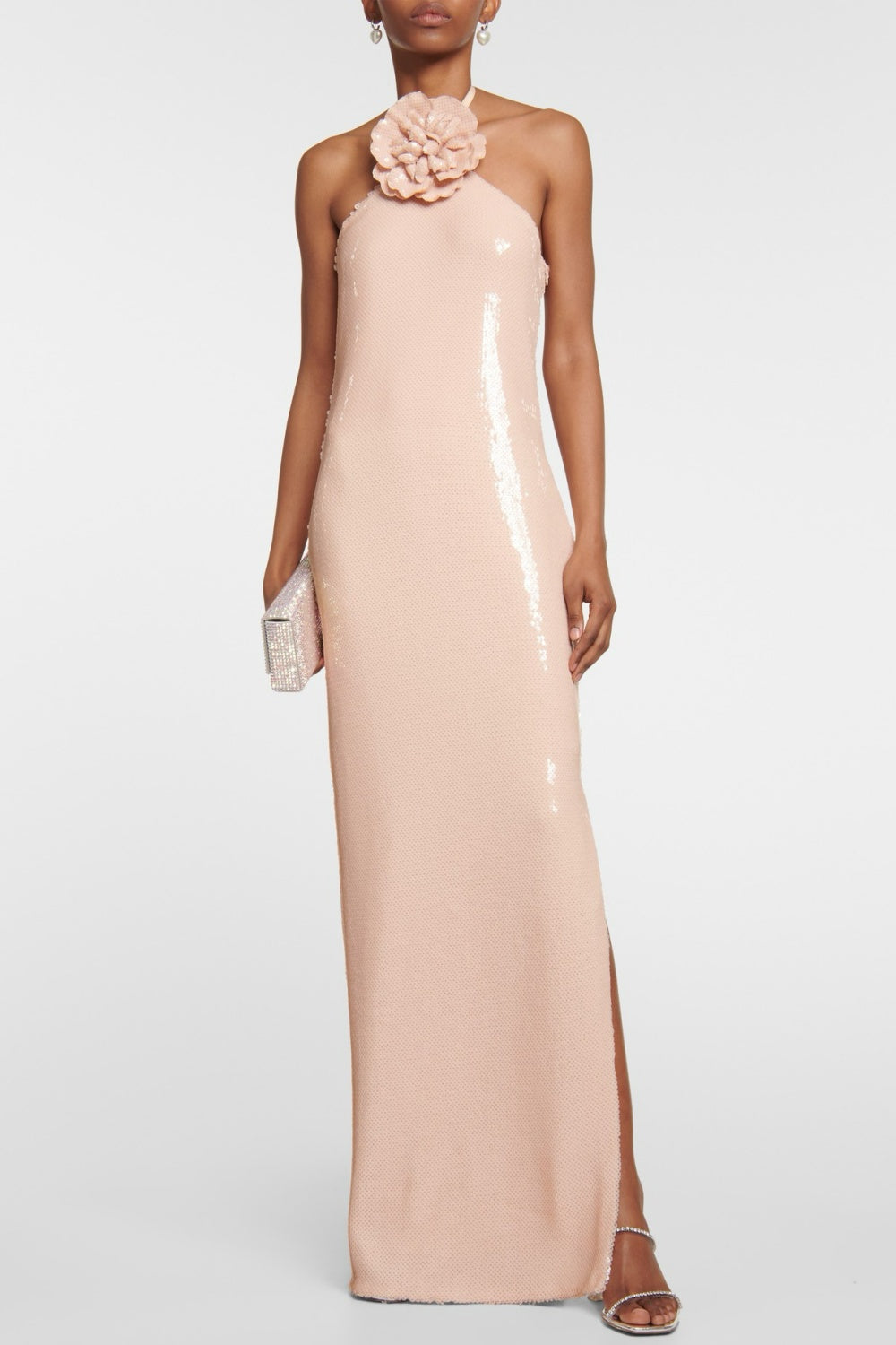 Flowering Girl Women Vidonia Halter Floral Sequin Maxi Dress - Nude