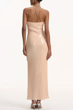 Flowering Girl Women Vidonia Halter Floral Sequin Maxi Dress - Nude