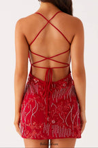 Flowering Girl Women Vietta Sequin Cami Mini Dress in Red