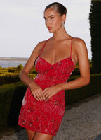 Flowering Girl Women Vietta Sequin Cami Mini Dress in Red