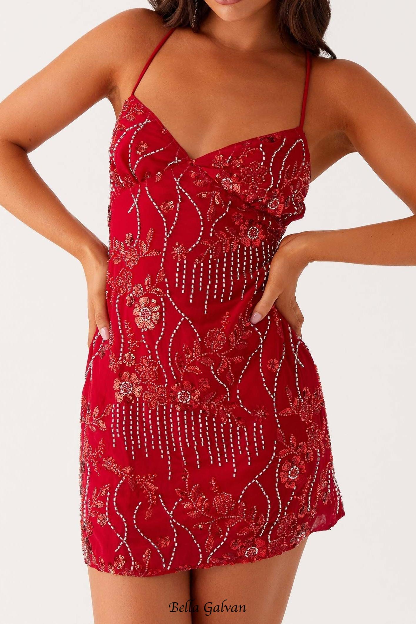 Flowering Girl Women Vietta Sequin Cami Mini Dress in Red