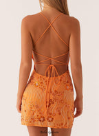 Flowering Girl Women Vietta Sequin Cami Mini Dress in Orange