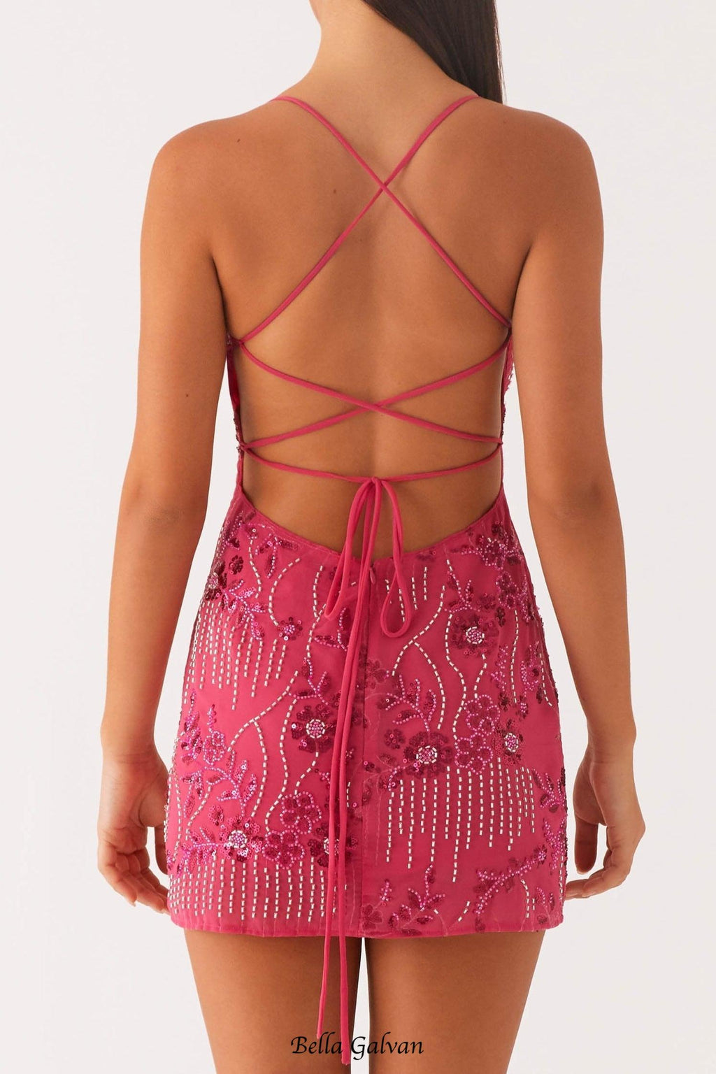 Flowering Girl Women Vietta Sequin Cami Mini Dress in Fuchsia