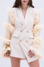 Ruffle Sleeve Blazer Mini Dress - Beige
