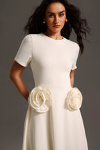 Flowering Girl Women Vinly Round Neck Short Sleeves Flowers Maxi Dress