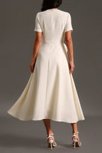 Flowering Girl Women Vinly Round Neck Short Sleeves Flowers Maxi Dress