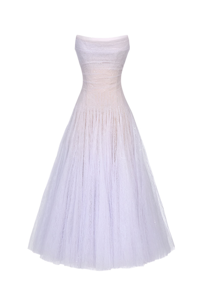 Violet Draped Lace Midi Dress