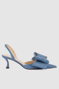 Flowering Girl Women Violeta Bow-embellished Denim Slingback Pumps - Blue