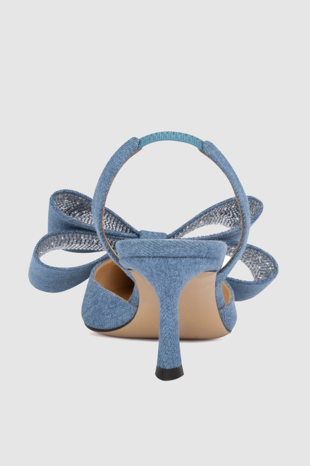 Flowering Girl Women Violeta Bow-embellished Denim Slingback Pumps - Blue