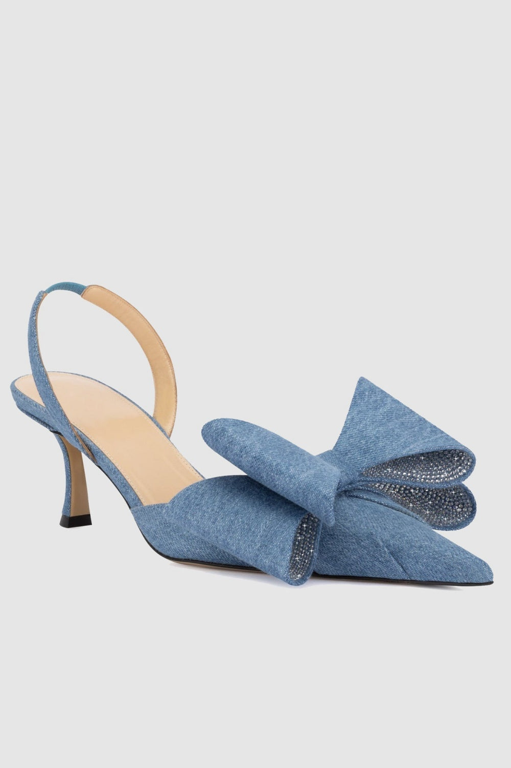 Flowering Girl Women Violeta Bow-embellished Denim Slingback Pumps - Blue