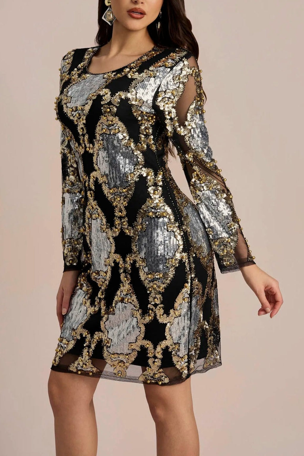 Flowering Girl Women Vivien Sequins Embroidery Sheer Mini Dress