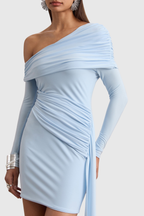Flowering Girl Women Vlaise Off Shoulder Draped Mini Dress - Blue