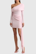 Flowering Girl Women Vlaise Off Shoulder Draped Mini Dress - Pink