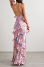 Flowering Girl Women Floral Frill Sweetheart Neck Sleeveless Maxi Dress