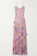 Flowering Girl Women Floral Frill Sweetheart Neck Sleeveless Maxi Dress