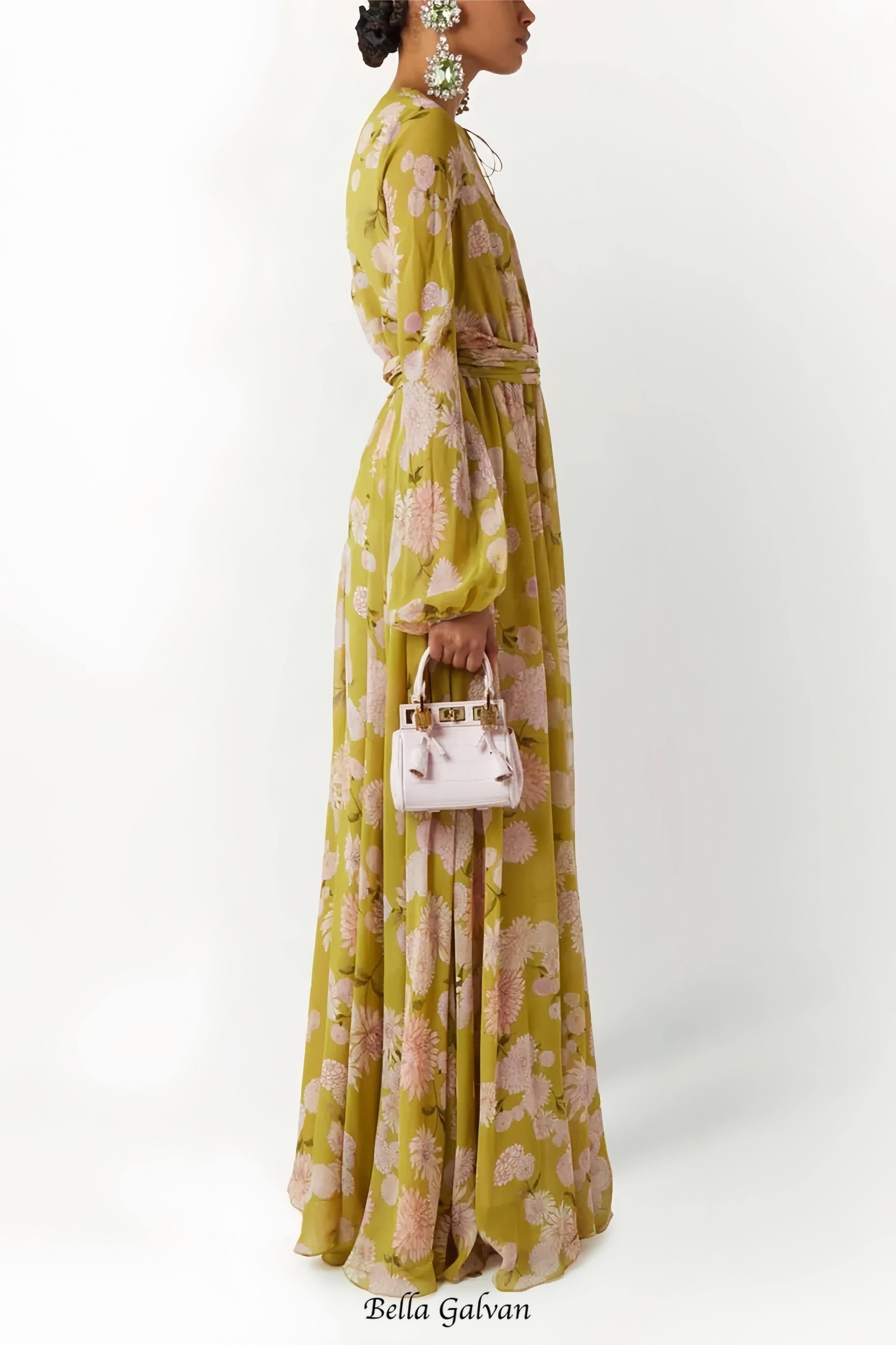 Flowering Girl Women selena floral lace up puff sleeve maxi dress