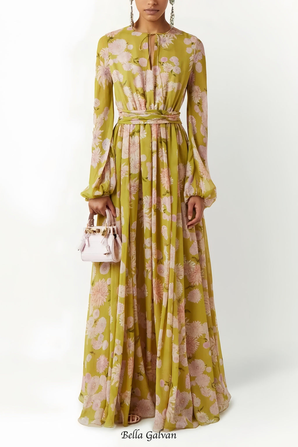 Flowering Girl Women selena floral lace up puff sleeve maxi dress