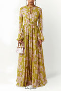 Flowering Girl Women selena floral lace up puff sleeve maxi dress