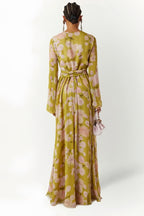 Flowering Girl Women selena floral lace up puff sleeve maxi dress