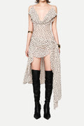 Flowering Girl Women Polka dot sleeveless irregular hem midi dress in apricot