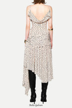 Flowering Girl Women Polka dot sleeveless irregular hem midi dress in apricot