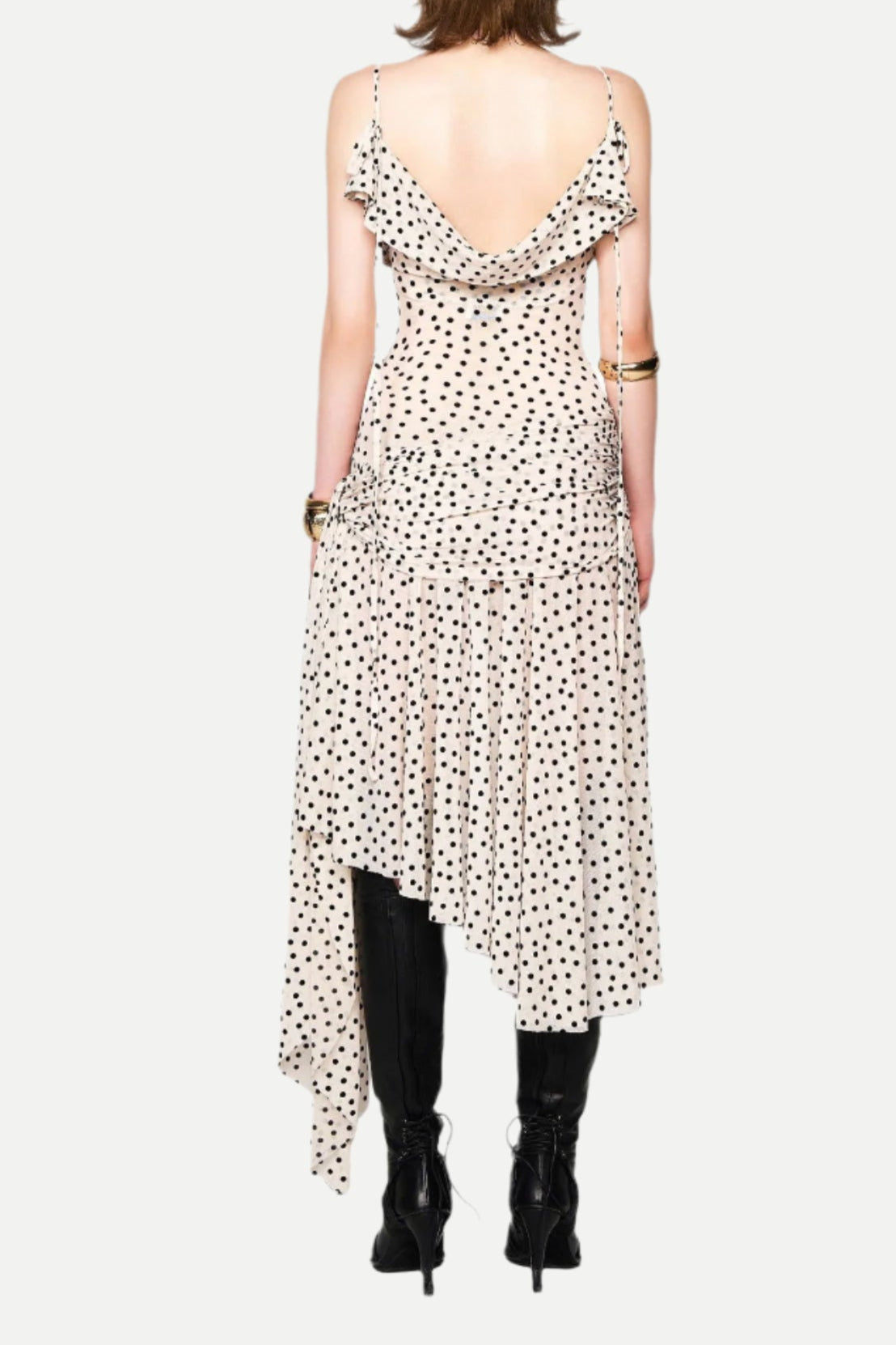 Flowering Girl Women Polka Dot Sleeveless Irregular Hem Midi Dress In Apricot
